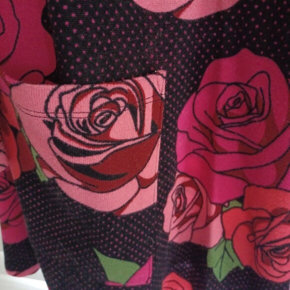 LuLaRoe Women’s Large Cardigan Black Pink Rose Floral Open Front Lightweight - Picture 7 of 9